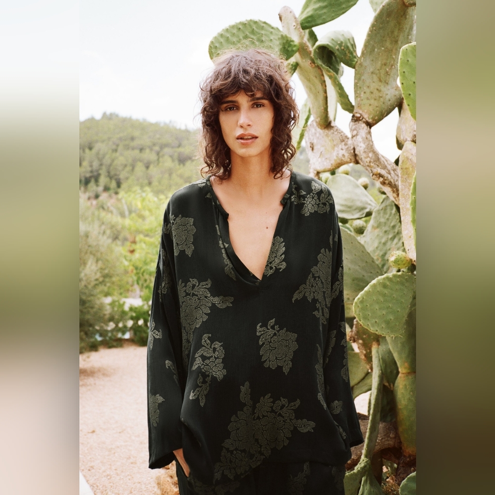 Zara Cupro Floral Oversized Top